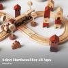 KiBcsLic Wood Train Station Printed Details Wooden Rail-Building Toy Creative Play Looped Railway Set view 2
