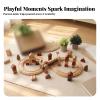 KiBcsLic Wood Train Station Printed Details Wooden Rail-Building Toy Creative Play Looped Railway Set view 3