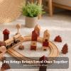 KiBcsLic Wood Train Station Printed Details Wooden Rail-Building Toy Creative Play Looped Railway Set view 4