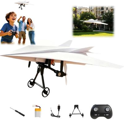 Rc Paper Airplane Kit with Gyro Stabilizer DIY Electric Remote Control Plane with Dual Propellers, Lightweight Foldable Flying Toy Electric Remote Control Paper Plane Drone Tech Gadgets Gifts (1PCS)