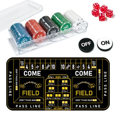 LHTHT Craps Table Top Set 900x400mm Mini Craps Mat, 100 Poker Chips, 5 Professional Dice, 3 Inch ON/Off Buttons, Portable Craps Table Set for Casino Game Nights, Party, Camping, Casino Dice Game Set