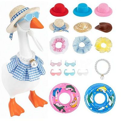 Desk Goose Outfits 7In,Mini Desktop Goose Outfits Summer Clothes,with Cute Hat Necklace Dresses Swimrings Cool Headphones and Sunglasses,Cute Funny GooseClothes for Magnetic Geese Desk Table Decor