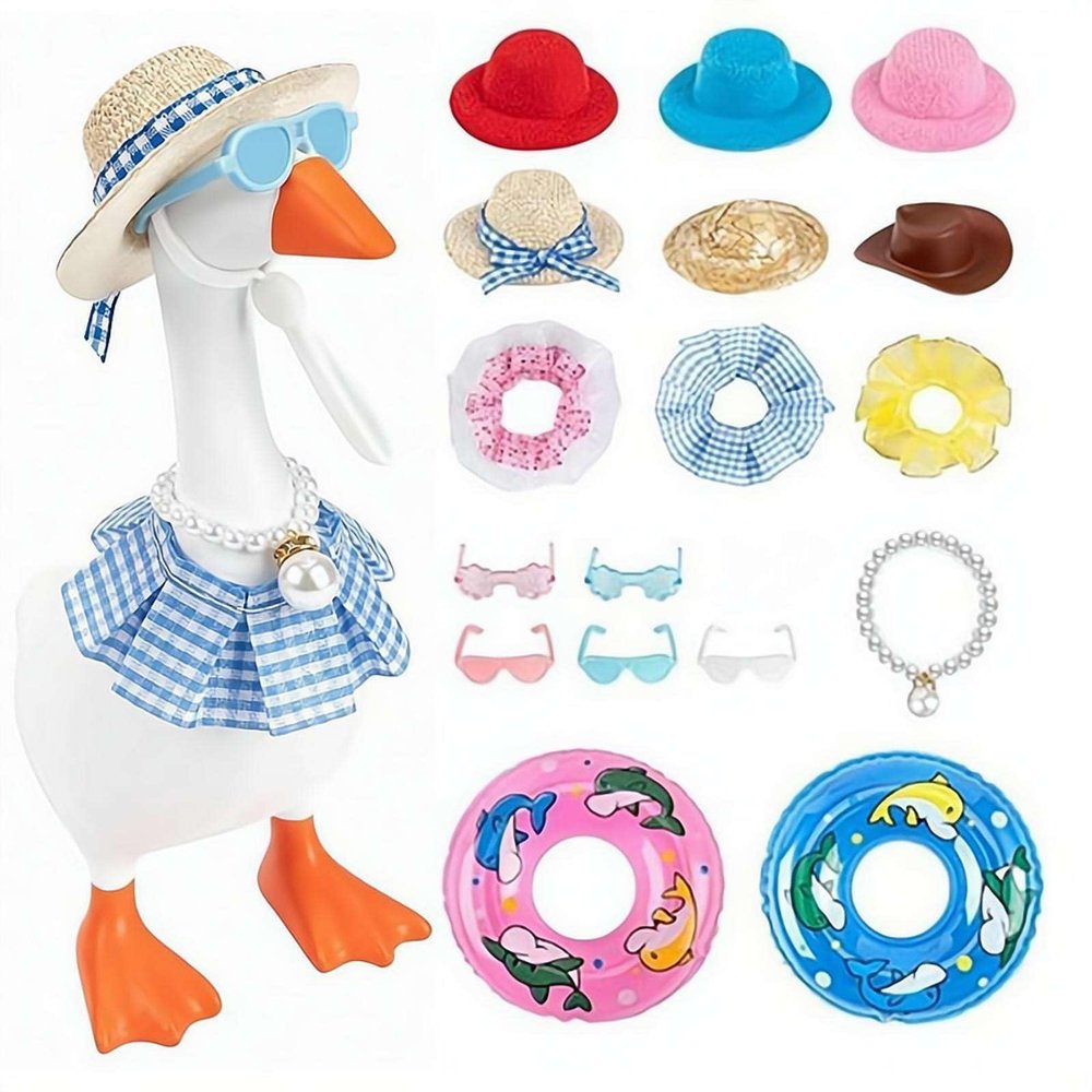 Desk Goose Outfits 7In,Mini Desktop Goose Outfits Summer Clothes,with Cute Hat Necklace Dresses Swimrings Cool Headphones and Sunglasses,Cute Funny GooseClothes for Magnetic Geese Desk Table Decor