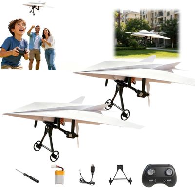 Rc Paper Airplane Kit with Gyro Stabilizer DIY Electric Remote Control Plane with Dual Propellers, Lightweight Foldable Flying Toy Electric Remote Control Paper Plane Drone Tech Gadgets Gifts (2PCS)