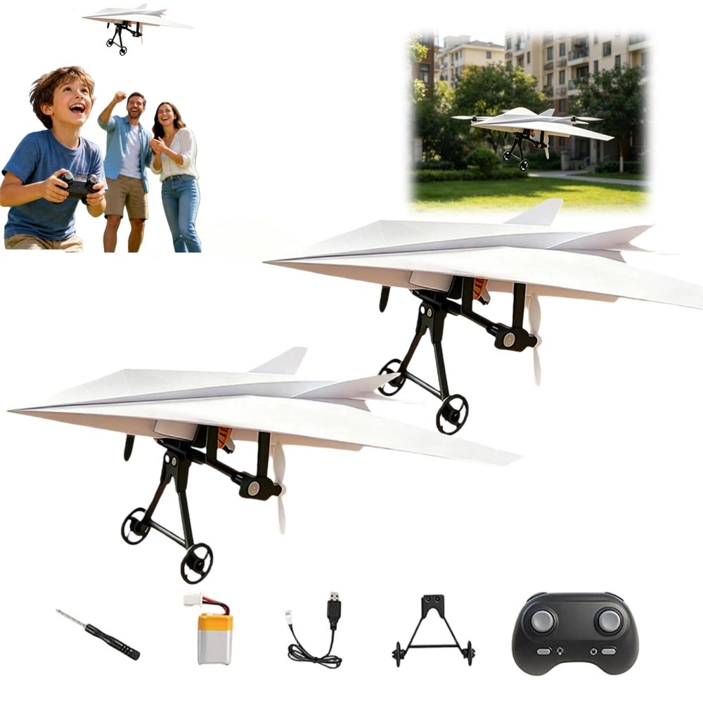 Rc Paper Airplane Kit with Gyro Stabilizer DIY Electric Remote Control Plane with Dual Propellers, Lightweight Foldable Flying Toy Electric Remote Control Paper Plane Drone Tech Gadgets Gifts (2PCS)