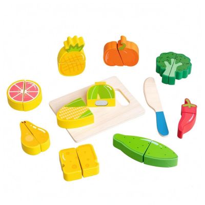 MotiveTech Wooden Fruit Cutting Set Colorful Printed Details Sliceable Play KitchenSet Fine Motor Skills Wooden Cutting Toy for Children