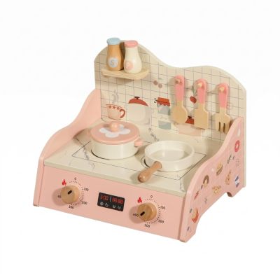 MotiveTech Pretend Cooking Set Pretend Kitchen Cooktop Materials Hanging Hooks Wooden Kitchen Cooktop Toy