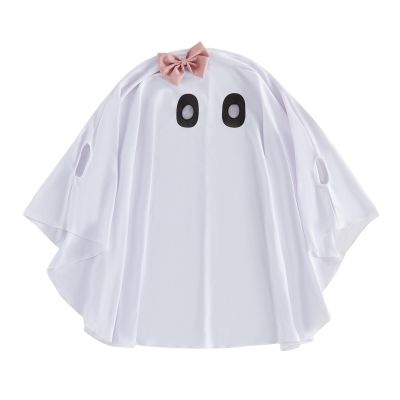Lamuusaa Little Girl Halloween Costumes White Ghost Face Cloak Cosplay Outfit 1-9T (White, 1-3T)