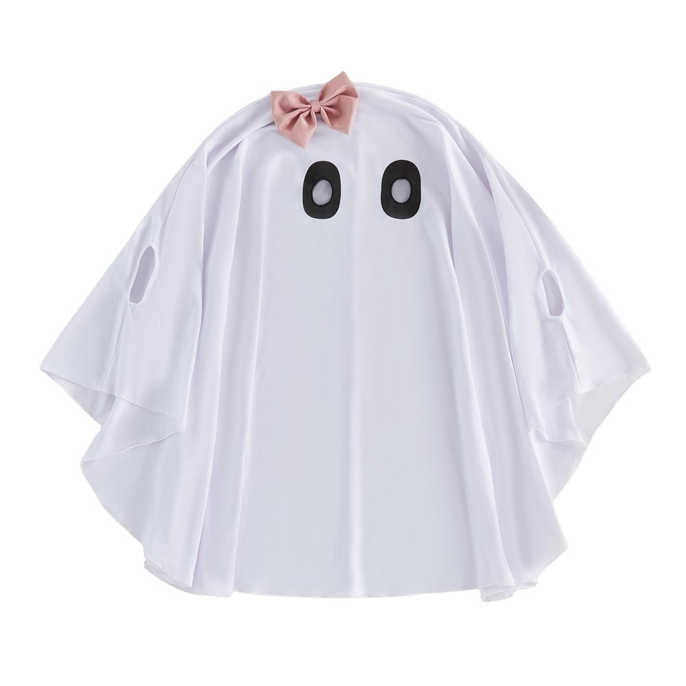 Lamuusaa Little Girl Halloween Costumes White Ghost Face Cloak Cosplay Outfit 1-9T (White, 1-3T)