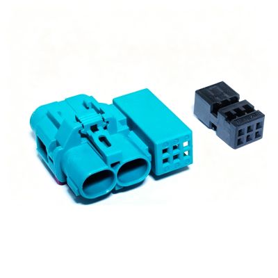 H-MTD Hybrid Connector, Dual Port H-MTD + 6-Pin MQS Female Connector, Z-Code Plastic Housing, Compatible with Rosenberger (Model 99K1HG-1CAZ5-Z)