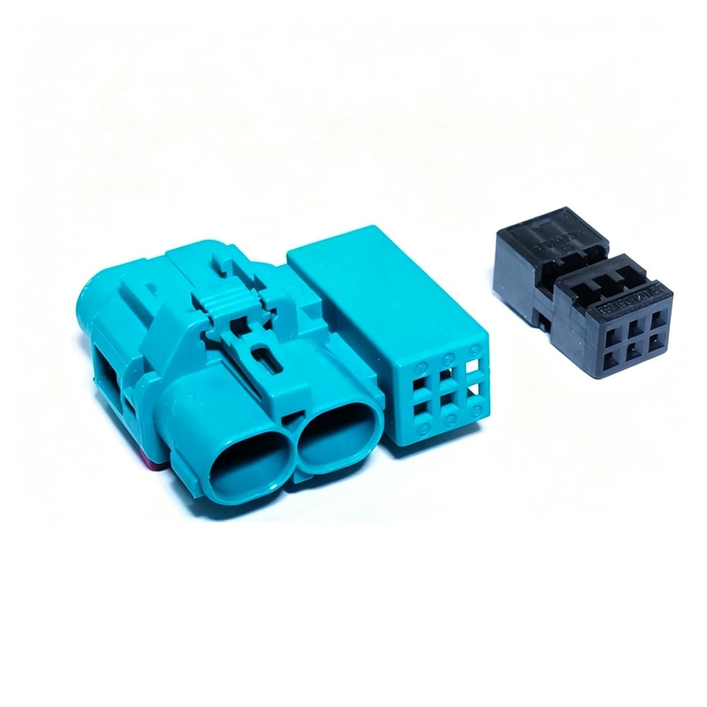 H-MTD Hybrid Connector, Dual Port H-MTD + 6-Pin MQS Female Connector, Z-Code Plastic Housing, Compatible with Rosenberger (Model 99K1HG-1CAZ5-Z)