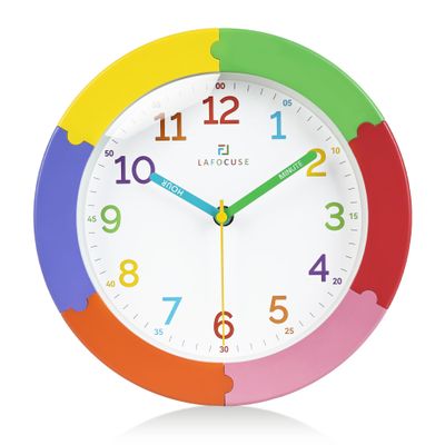 Lafocuse Colorful Kids Wall Clock Learn to Tell Time for Classroom 10 Inch