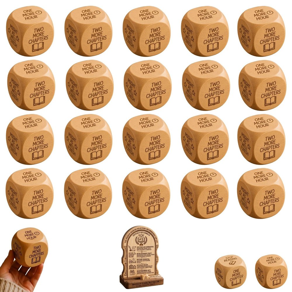 Wooden Reading Decision Dice, 6-Sided Engraved Wood Choice Maker Book Lovers Gifts Bookish Bookworm Book Club Fun Novelty Reading Dice Gift Teachers Librarians Bedtime Bookshelf Corner Decor