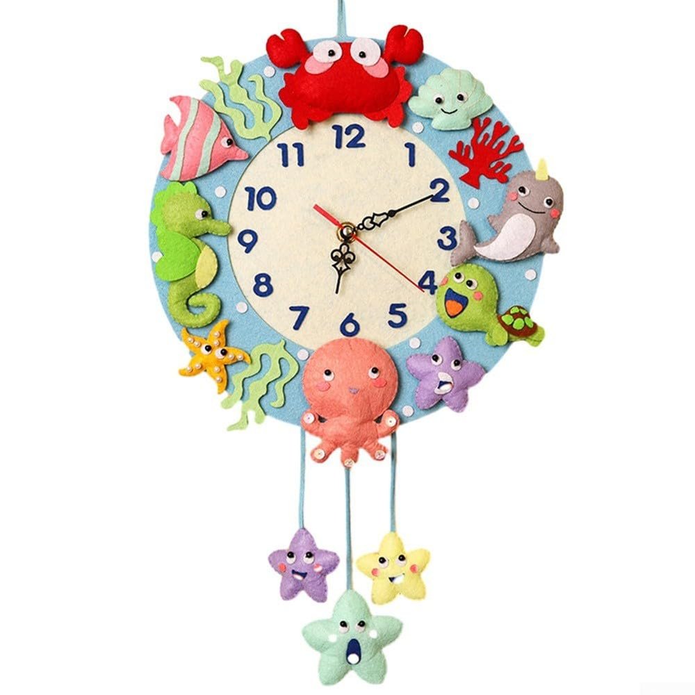 XNManaWork DIY Wall Clock Kit With Clock Mechanism, Felt Craft Set For And Adults, Non-Woven Fabric For Educational Activity, Assembly Decor(oceans)
