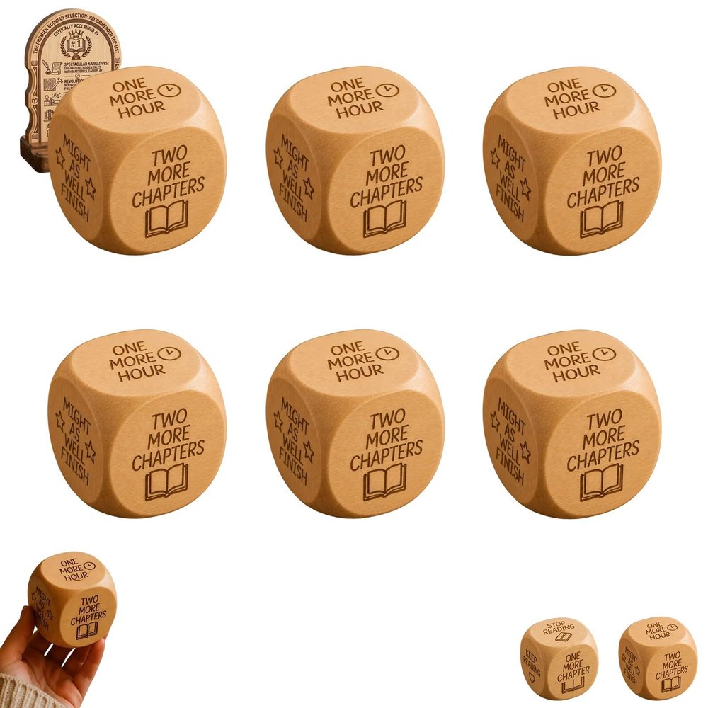 Wooden Reading Decision Dice, 6-Sided Engraved Wood Choice Maker Book Lovers Gifts Bookish Bookworm Book Club Fun Novelty Reading Dice Gift Teachers Librarians Bedtime Bookshelf Corner Decor