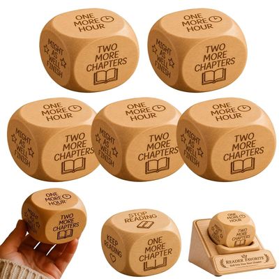 Wooden Reading Decision Dice Book Lover Gifts One More Chapter Keep Going Fun Bookish Desk Decor Natural Wood Cube Accessory Novel Reader Club Stocking Stuffer Teacher Librarian(5Pcs)