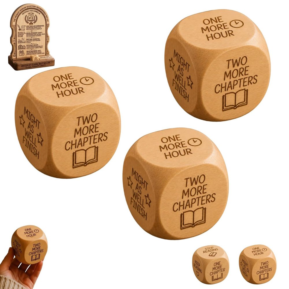 Wooden Reading Decision Dice, 6-Sided Engraved Wood Choice Maker Book Lovers Gifts Bookish Bookworm Book Club Fun Novelty Reading Dice Gift Teachers Librarians Bedtime Bookshelf Corner Decor