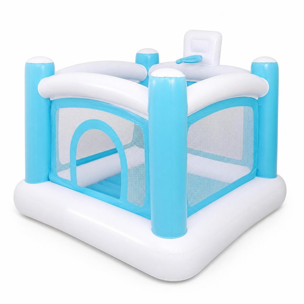 CAQYPVH Children Play Equipment Indoor Bouncy House Blue and White Arched Entrance Inflatable Bouncy House for Home