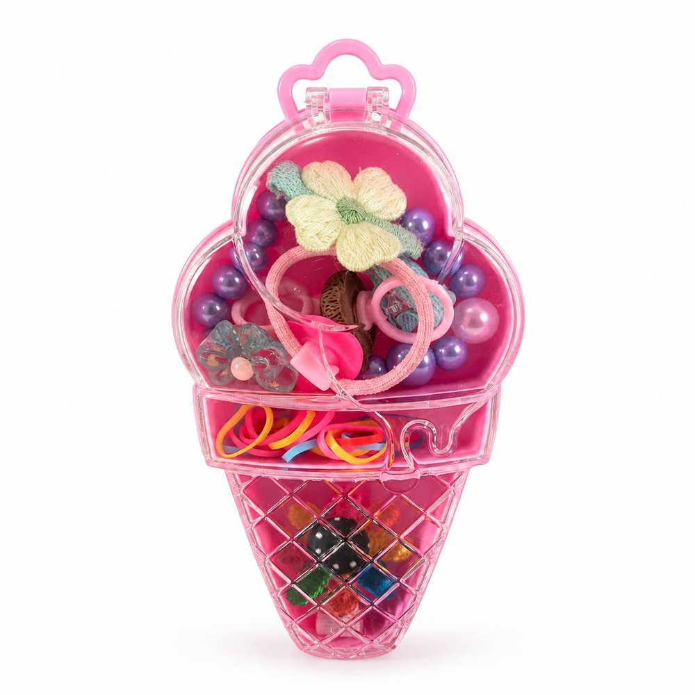 Kidsop Girls' Accessories Set in Ice Cream Case, Kit with Bracelets, Garters and Children's Jewellery Assorted