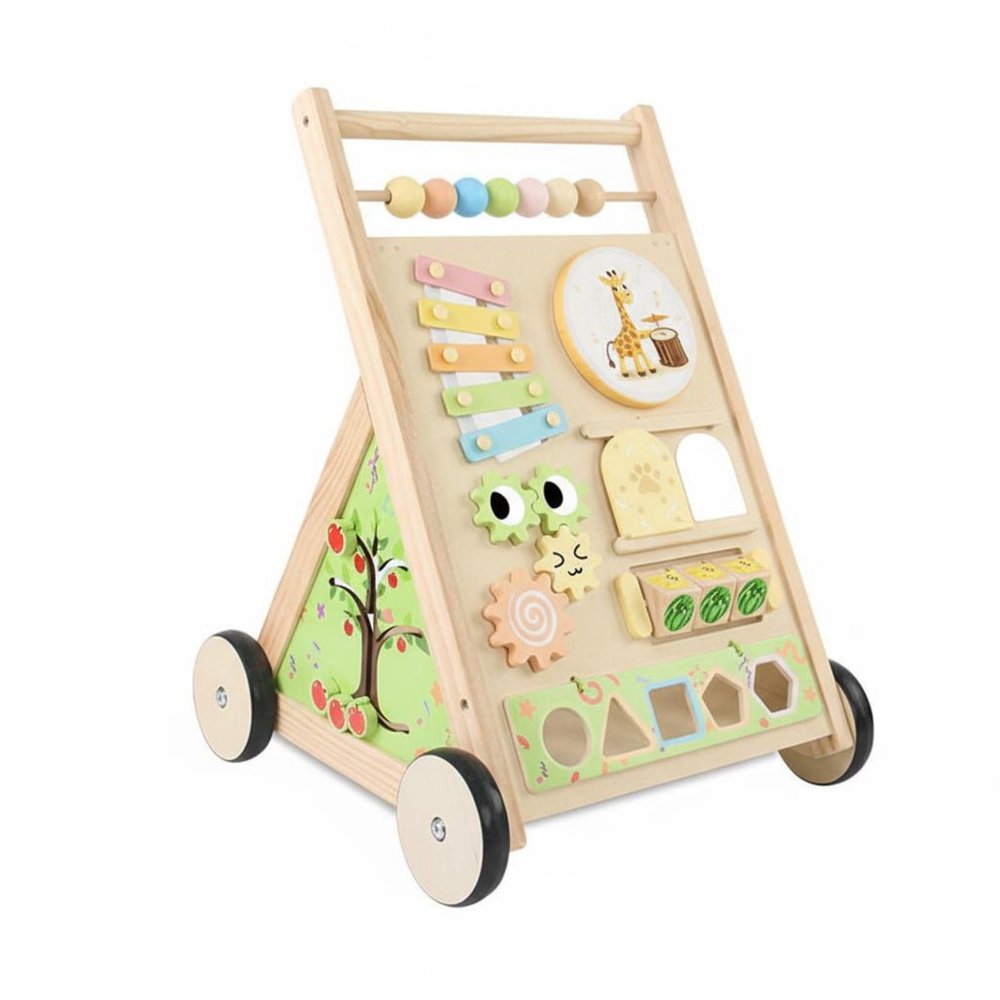 Simhoa Children Multifunctional Push Cart Toy Infant Activity Center Sturdy Wooden Construction Musical Play Suitable for Early Learning Gift Giving Home Decor, Style A