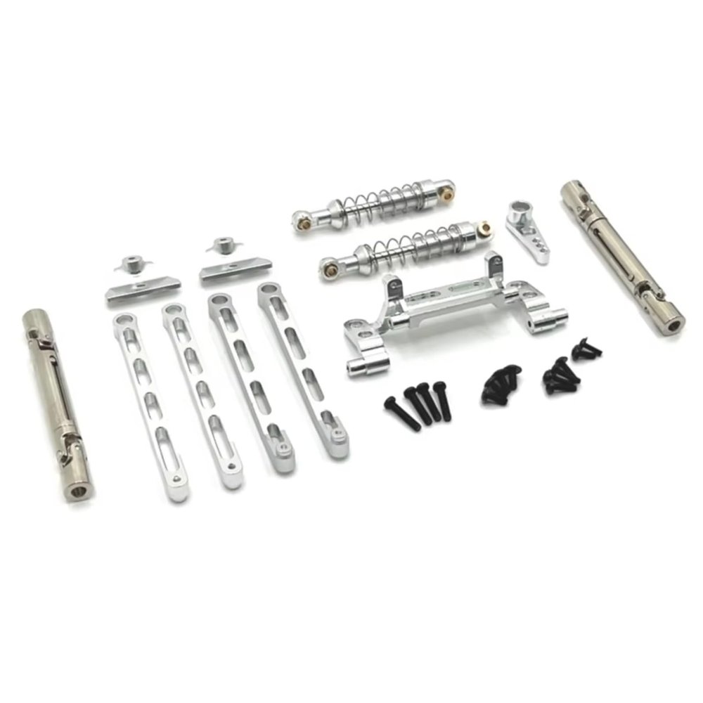 DIQYRS RC Repair Parts Compatible with MN82 for MN78 1/12 RC Car Parts Accessories Metal for Chassis Link Rod Pull Rod Mount Shock Absorber Drive Shaft Set(Silver)