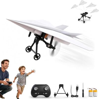 Rc Paper Airplane Kit,Power-Up Rc Paper Airplane Kit with Gyro Stabilizer,DIY Electric Remote Control Plane with Dual Propellers,Lightweight Foldable Flying Stem Toy Micro Fixed Wing Drone,No Paper