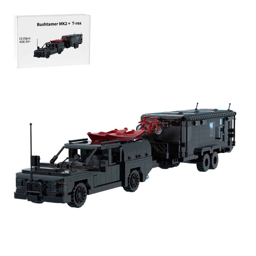 BICRKTOMXY Off-Road Truck and Caravan Building Block Set, Heavy-Duty Expedition Vehicle with Upgraded Travel Trailer, Kayak & Bike, Outdoor Adventure Construction Model Kit for Adults (1115PCS)