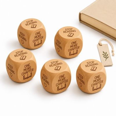 Wooden Reading Decision Dice, Engraved Book Lover Dice with Reading (1)