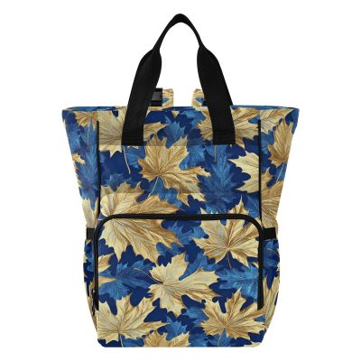 Amooorous Baby Diaper Bag Baby Girl Boy Diaper Bag for Dad Mom Blue and Gold Vintage Maple Leaf