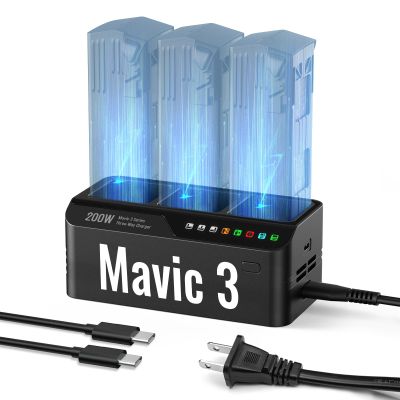LKTOP Mavic 3 Pro/Classic/3T/3E 200W Parallel Charging Hub for DJI Mavic 3 Series, Charges 3 Batteries in 60 mins, 3.5X Faster Charging Dual Smart Modes, 100W USB-C PD for Controller, Drone Accessory
