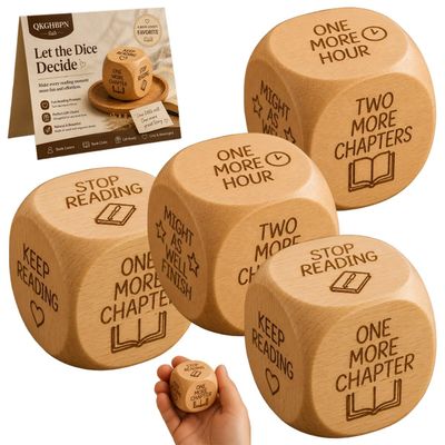 QKGHBPN Wooden Reading Decision Dice Natural Wood Dice with Engraved Book Lover Quotes Book Club Games Funny Bookish Gifts for Women Men Readers Teachers Librarians Writers Bookshelf Desk Decor(4pcs)