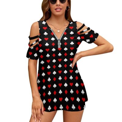 SEOCKA Playing Poker Card Suit Women Off Shoulder Top