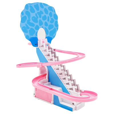 Kids Slide Roller Coaster Toy, Automatic Rotation with Music, 3 Animal Figures Included, Toddler Climbing Slide for Interactive Play, Available in Pink & White or Blue & Yellow