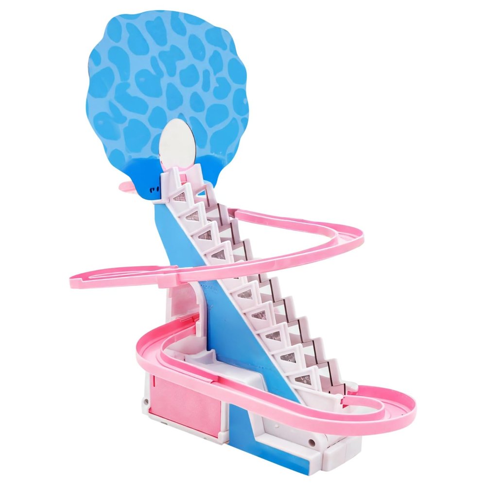 Kids Slide Roller Coaster Toy, Automatic Rotation with Music, 3 Animal Figures Included, Toddler Climbing Slide for Interactive Play, Available in Pink & White or Blue & Yellow