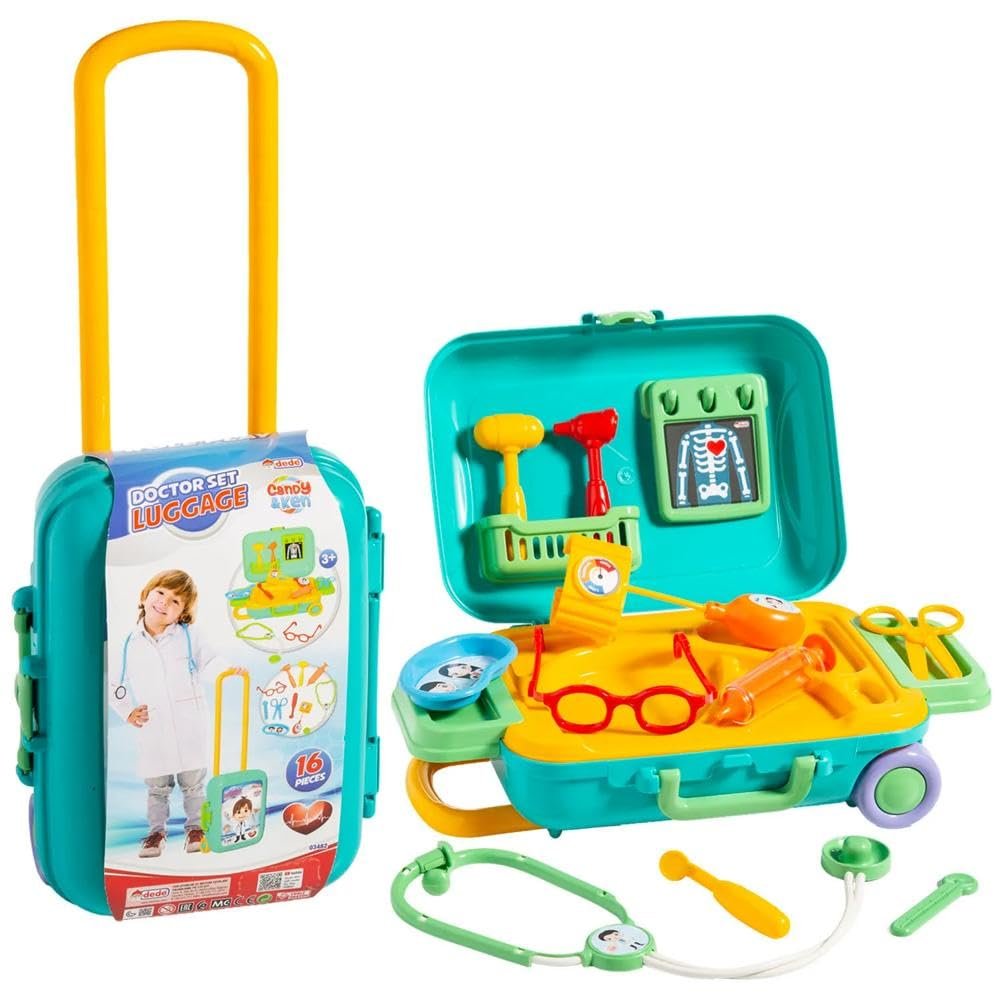 Fun Express 9 1/2" x 14 1/2" Candy & Ken Rolling Luggage Plastic Doctor Play Set - 11 Pc.