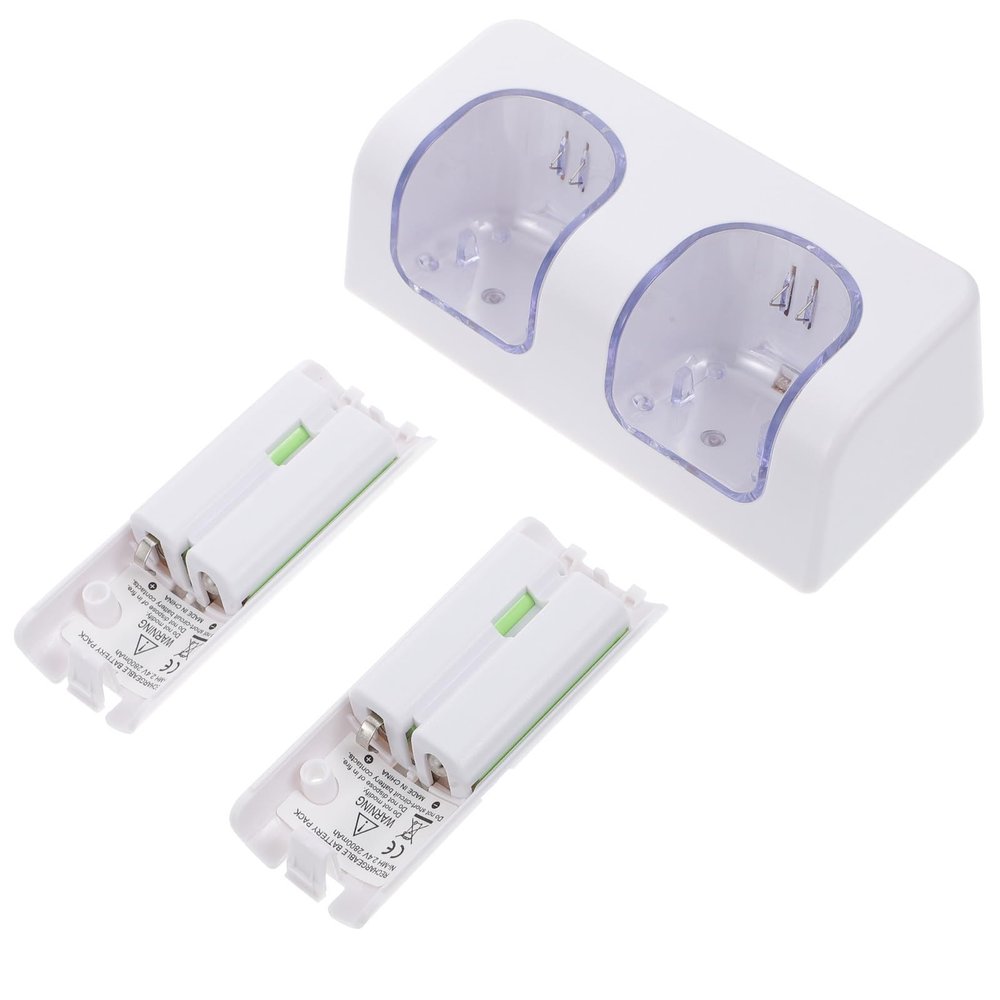 White Dual Charging Dock with 2 Batteries for Game Remotes
