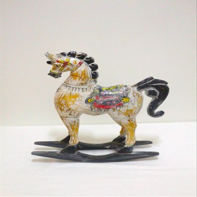 SODEF Wooden Decorative Rocking Horse 45cm Multicolor Handmade Retro Style for Home and Office Decor - Multicolor