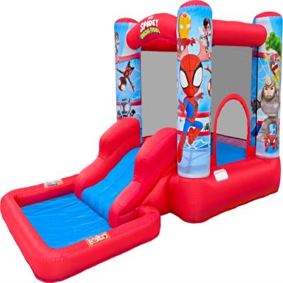 Funormous Spidey & Friends Bounce House Water Slide with Pool & Ball Pit, Inflatable Bouncer for Kids Ages 38 with Basketball Hoop, Water Misting System, Blower & Carry Bag