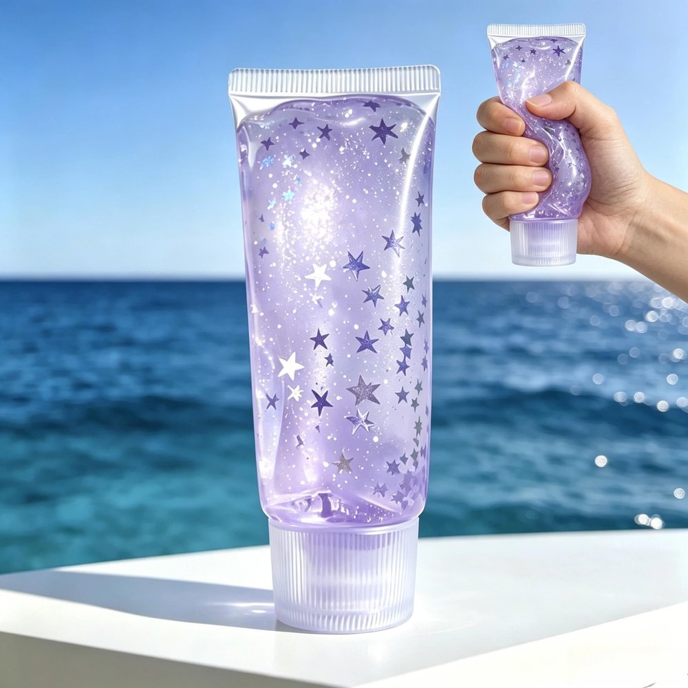Clear Jam Bottle Squishy Toy, Cute Toothpaste Slow Rising Fidget Sensory Toys for Stress Anxiety Relief, Soft Desk Squeeze Toy Birthday Gifts for Adults (Star Purple)