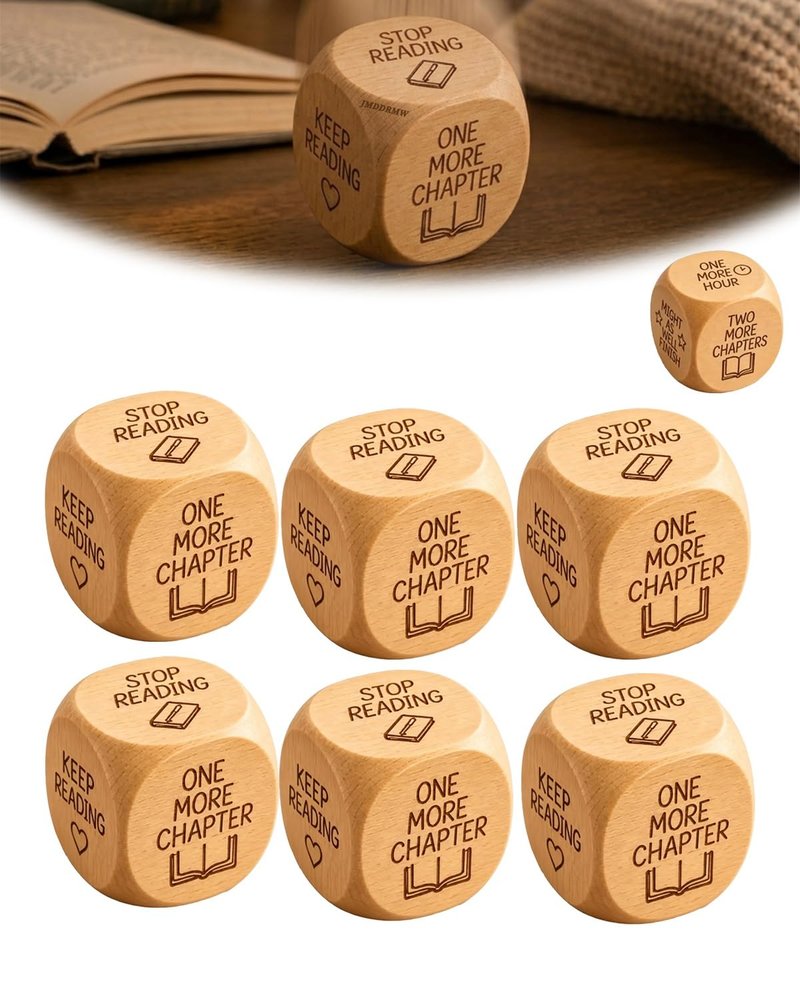 JMDDRMW Wooden Reading Decision Dice 6-Sided Wood Reading Decision Dice for Book Lovers One More Chapter KeepReading Stop Readings Funny Book Lovers Gift for Home Office Fathers Day(6psc)