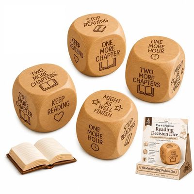 AIANR Wooden Reading Decision Dice, Handmade 6-Sided Fun Wood Dice with Engraved Book Lovers, Bookish Desk Decor Classroom, Funny Bookish Gifts for Women Men Readers Teachers Librarians(4pcs)