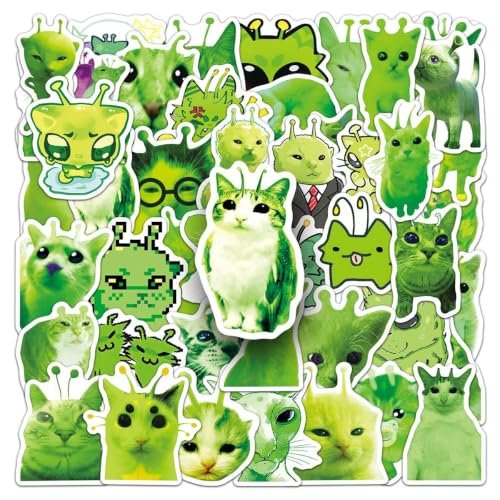100Pcs Alien Cat Meme Sticker Set: Funny Abstract Doodle Decals,