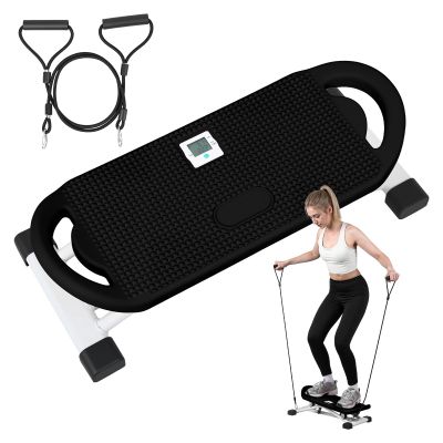 Ski Balance Board with LCD Display, Rock Stepper with Resistance Bands, Portable Wobble Board for Adults, Ski Trainer for Home Gym, Full Body Workout Balance Trainer with Calorie Counter (Black)