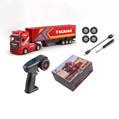SAYZON 1/64 RC Semi Truck WLtoys 6408 RC Car with LED Lights Three-Speed Control