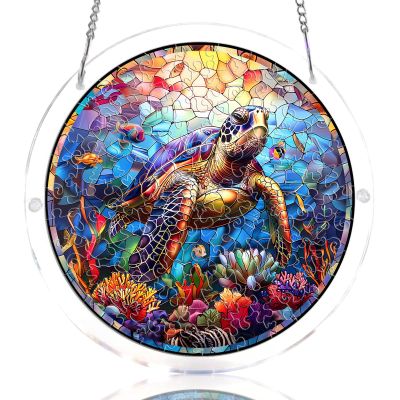 WOODBESTS Acrylic Jigsaw Puzzle Suncatcher-Starsea Turtle, 8.2IN