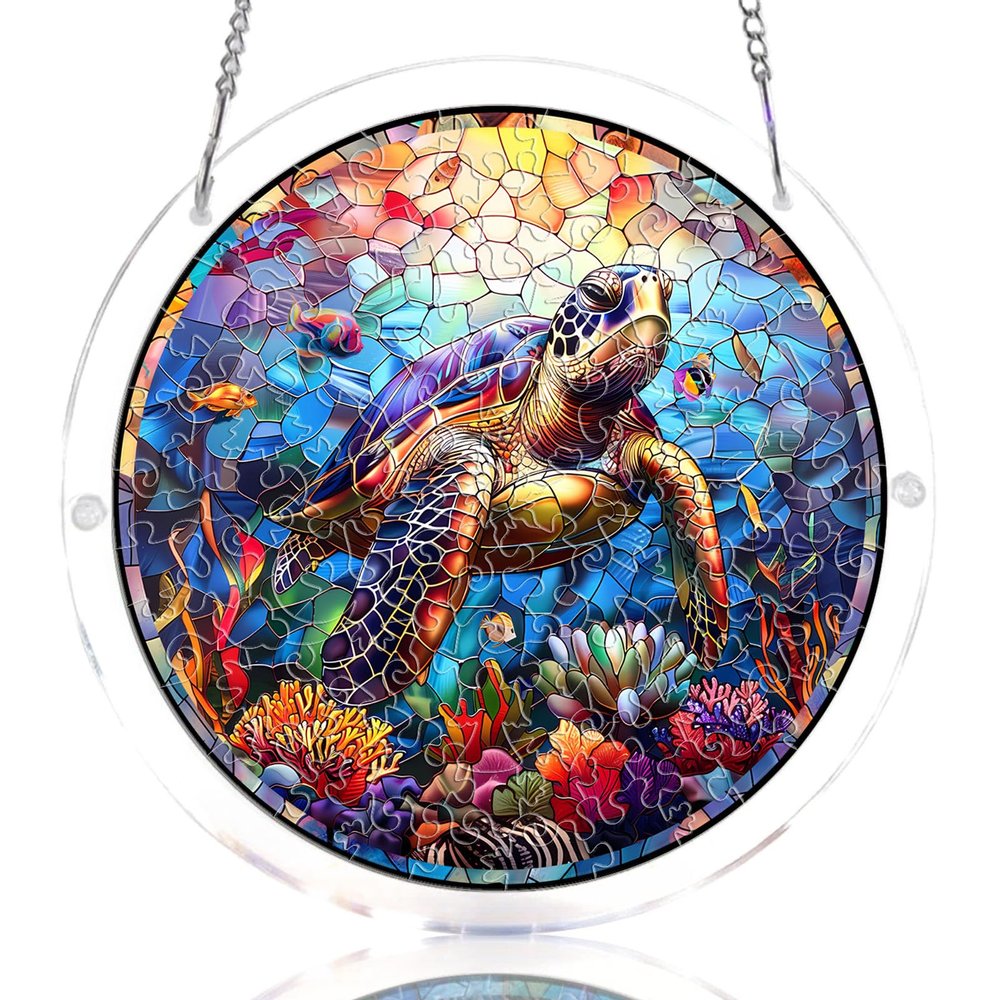 WOODBESTS Acrylic Jigsaw Puzzle Suncatcher-Starsea Turtle, 8.2IN