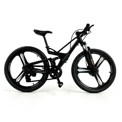 Alloy Soft Tail Shock Absorber Off-Road Bicycle Equipment Linkable Foot Disc Brake Tri Wheel Mini MTB Model Desktop Car Collection Boys Creative Birthday Gifts (Matte Black)