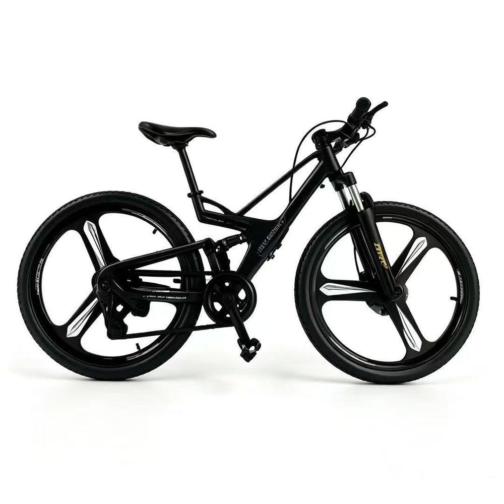 Alloy Soft Tail Shock Absorber Off-Road Bicycle Equipment Linkable Foot Disc Brake Tri Wheel Mini MTB Model Desktop Car Collection Boys Creative Birthday Gifts (Matte Black)