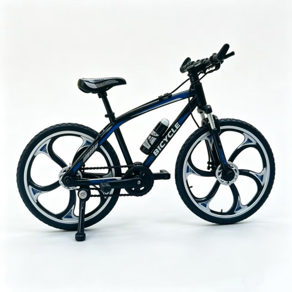 Generisch Mini Mountain Bike Model Made of Alloy, MTB Bicycle with Suspension and Disc Brakes, Realistic Bicycle Model as Decoration & Gift for Cyclists & Collectors (Blue Black)