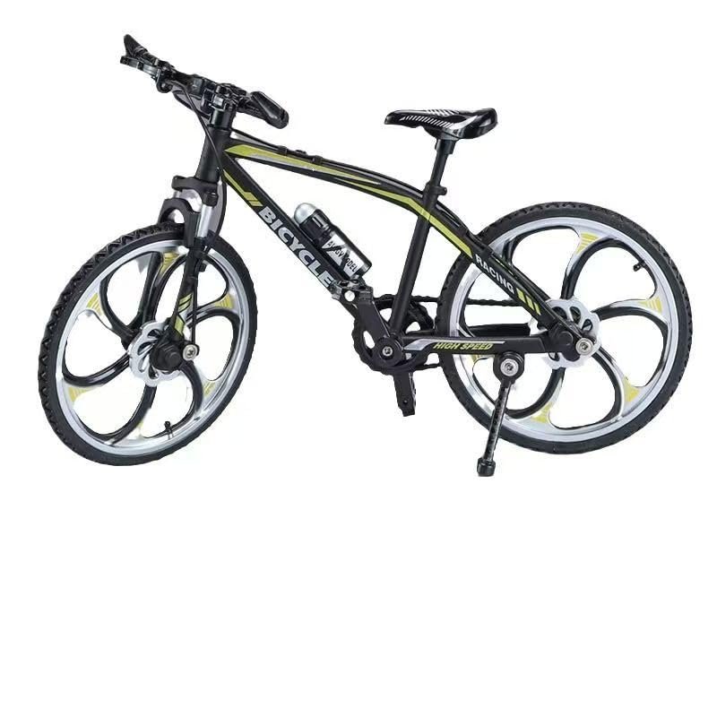 Generisch Mini Mountain Bike Model Made of Alloy, MTB Bicycle with Suspension and Disc Brakes, Realistic Bicycle Model as Decoration & Gift for Cyclists & Collectors (Yellow Black)
